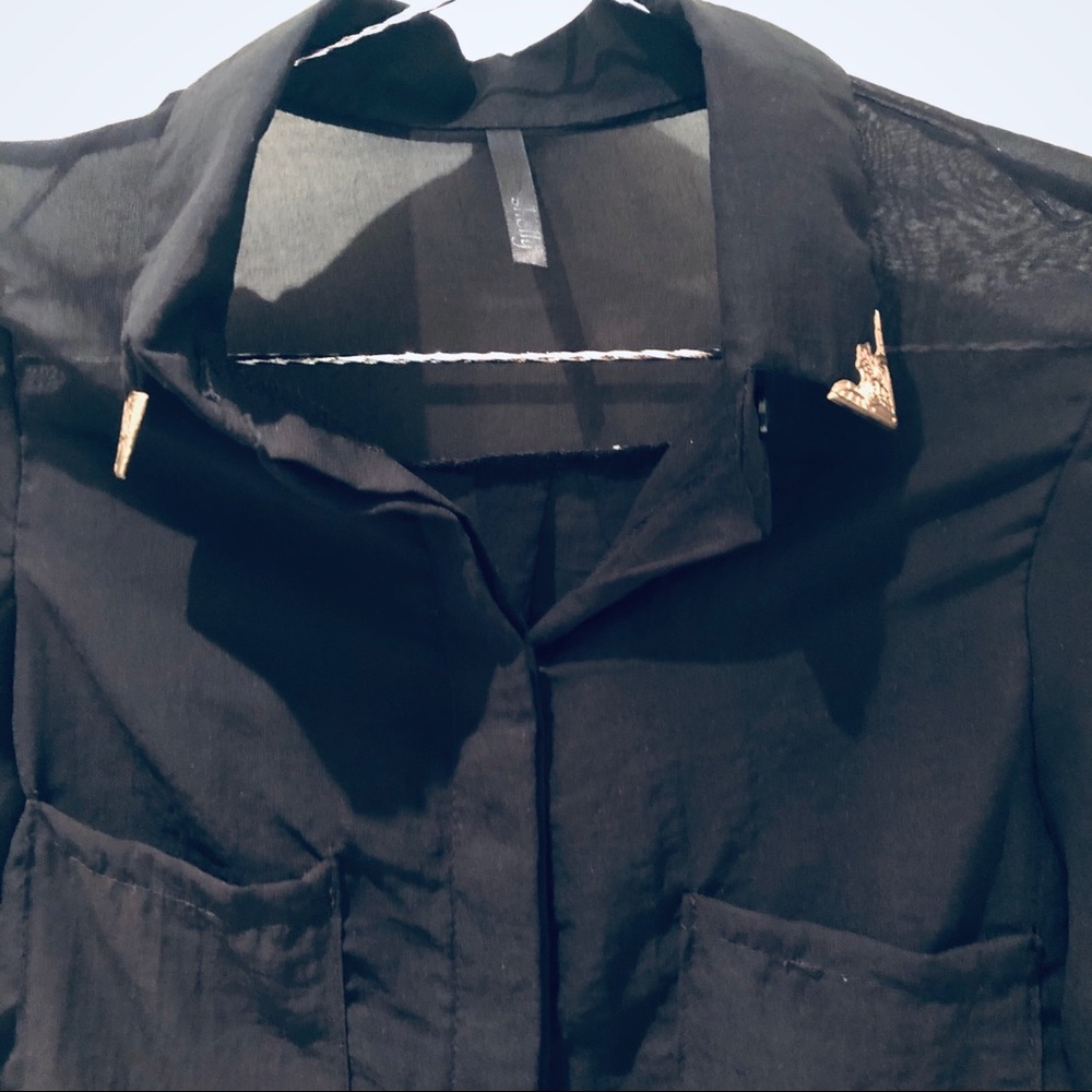 Sheer Black Blouse with Gold collar detailing
